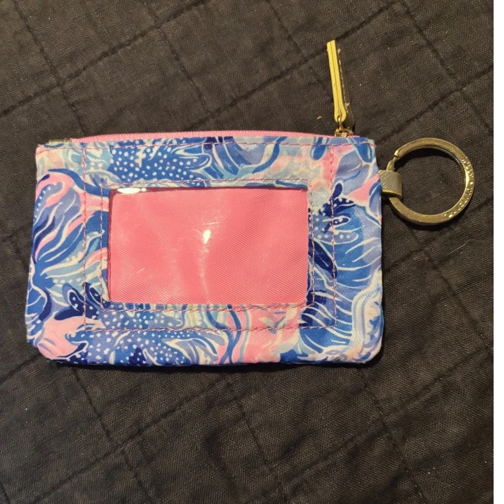 Lilly Pulitzer Coin Pouch Keychain Card Holder Pink Blue Coral Floral‎
